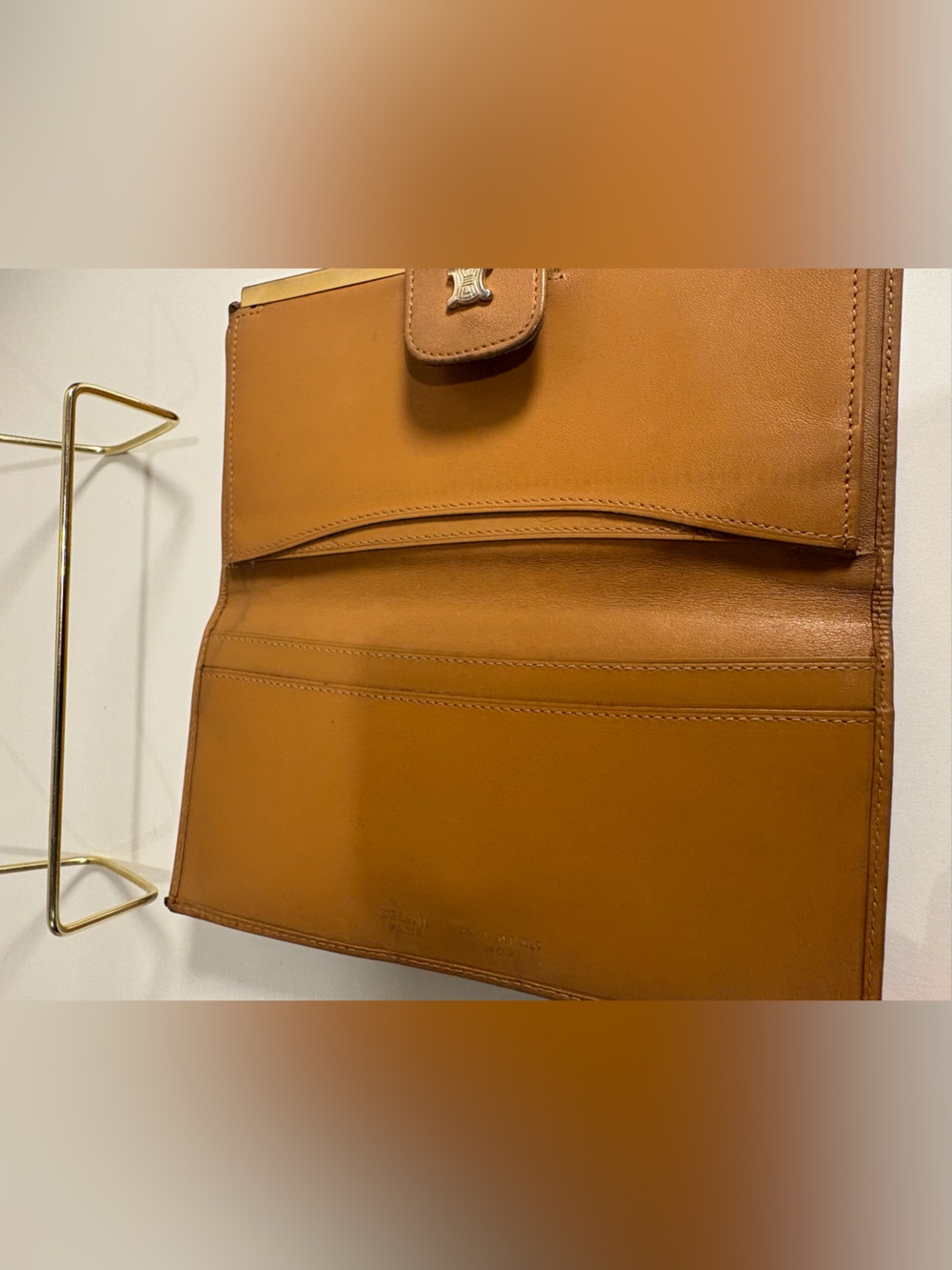 Vintage Celine MacadamMonogram Long Wallet Clutch Tan Leather TriompheMade Italy - Picture 6 of 14